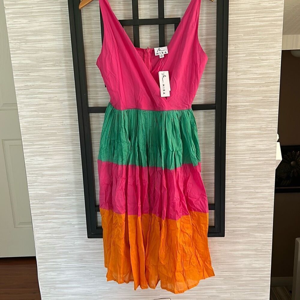 NWT Mira color block fuchsia green orange lightweight cotton dress casual dress